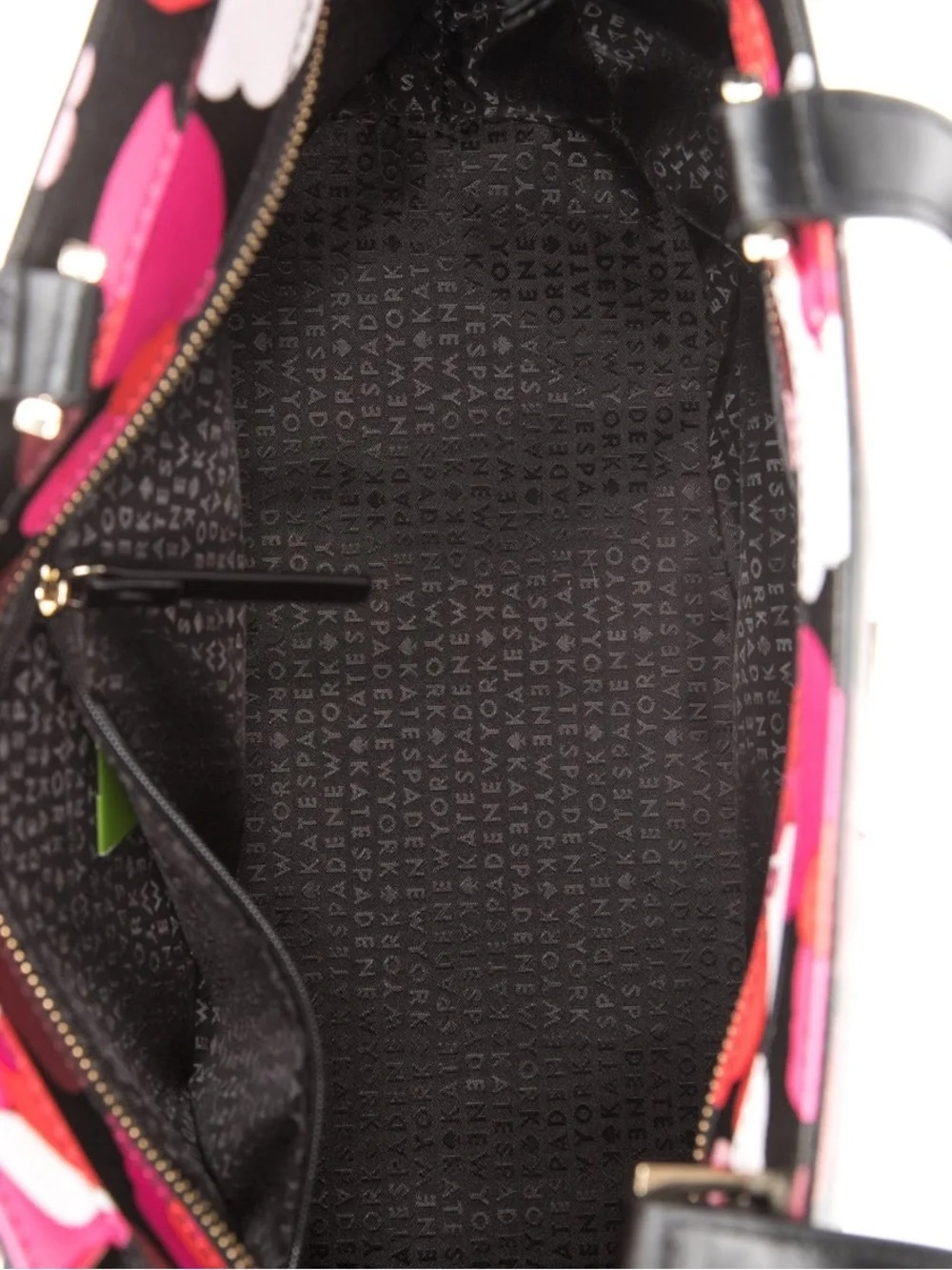 Kate Spade New York Floral Tote Bag Large Black Pink Red Zip Lined Pockets